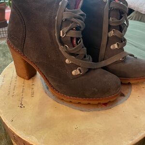 Gray Suede Lace-Up Ankle Boots